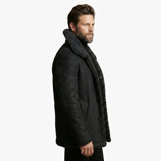 Men's Fleece Lined Winter Jacket with Wide Lapel