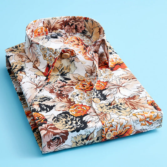 Men's Floral Print Short Sleeve Cotton Shirt