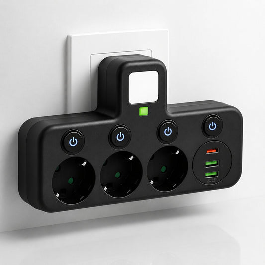 Power Strip with 3 Outlets, USB Ports and Individual Switches