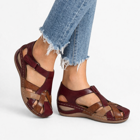 Crossover Strap Leather Wedge Sandals