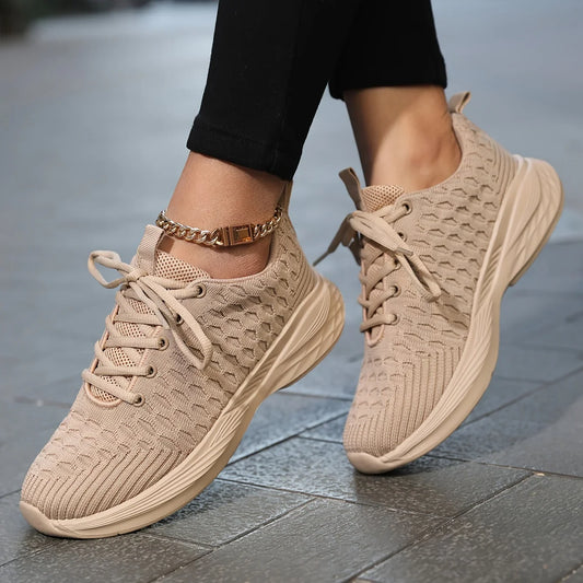 Women's Lightweight Textured Knit Lace-Up Sneakers