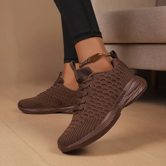 Women's Lightweight Textured Knit Lace-Up Sneakers