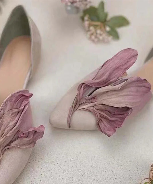 Women's Pointed Toe Floral Applique Slip-On Flats