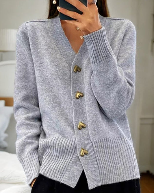 Chasie Heart Button Elegant Cardigan