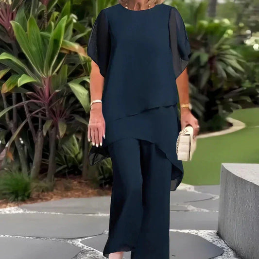 Draped Asymmetric Top And Palazzo Trouser Set