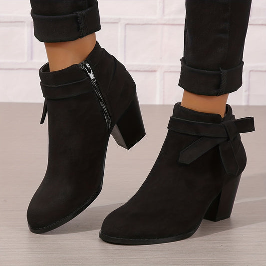 Block Heel Chelsea Boots with Bow Detail