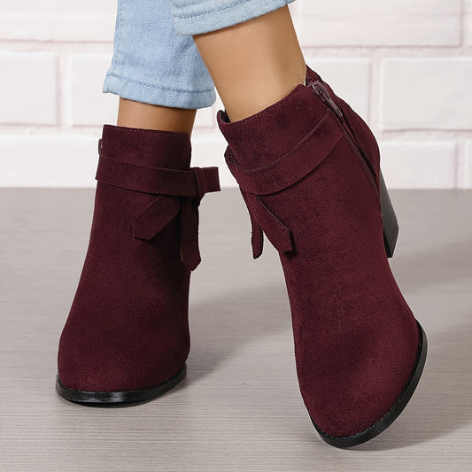Block Heel Chelsea Boots with Bow Detail
