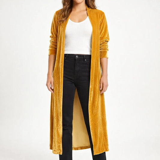 Velvet Longline Open-Front Cardigan
