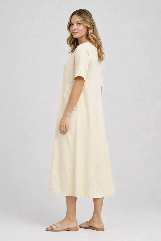 A-Line Cotton Linen Midi Dress