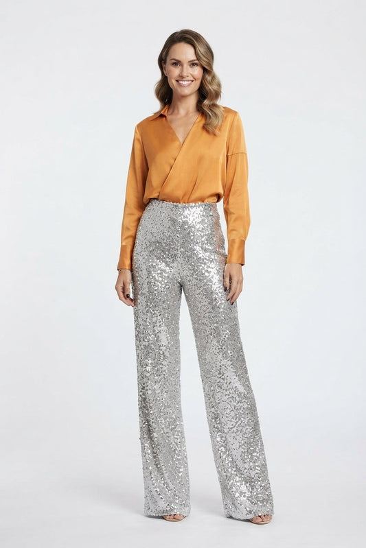 Sequin Straight Leg Party Pants