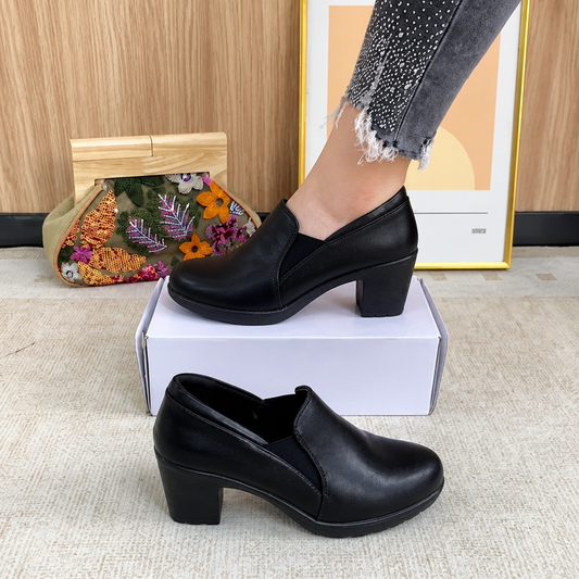 Wide Toe Box Slip-On Block Heel Pumps