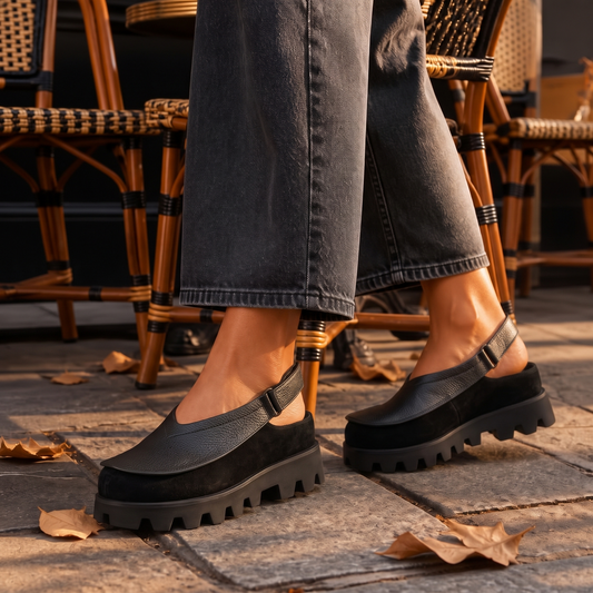 Leather Look Chunky Platform Slingback Shoes