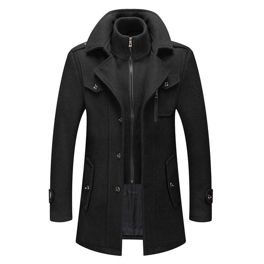 Felix Men's Wool Coat with Removable Stand Collar