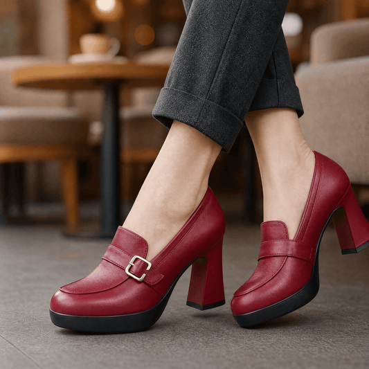 Wide Block Heel Comfort Platform Pumps