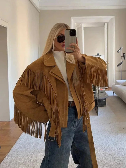 Women's Brown Suede Fringed Jacket