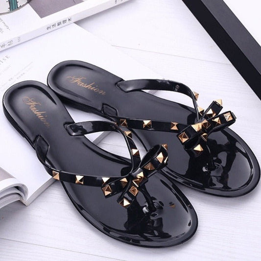 Women's Studded Bow Knot Flip Flop Sandals
