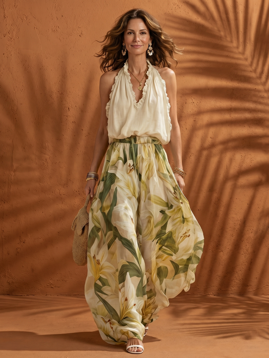 Halter Wide-Leg Two-Piece Set