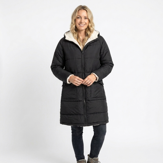 Longline Quilted Puffer Jacket With Hood