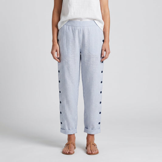 Striped Panel Button Detail Trousers