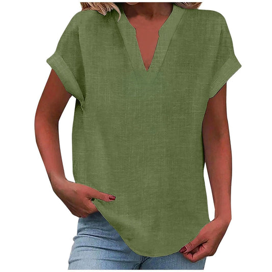 Women's Relaxed Fit V-Neck Short Sleeve Blouse