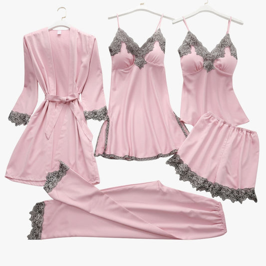 Satin Look Lace Trim Cami Pyjama Set